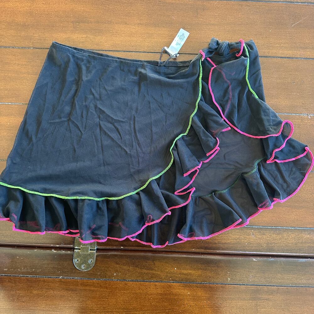 Black Mesh Ruffle Micro Mini Skirt Y2K Fairy Grunge Coquette Club Festival sz M